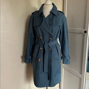 TALBOTS Blue-Gray Double Breasted Trench Coat Rain Jacket Size 6 Cotton Blend